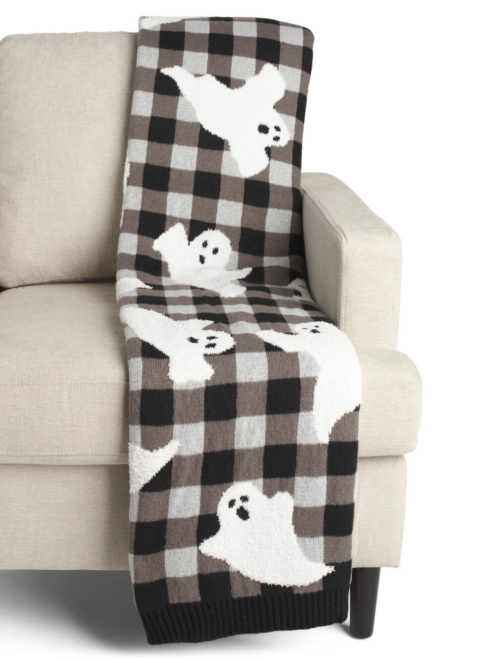 CR Curious Cynthia Rowely Ghost Plaid Knit Throw Blanket - Black/Whiskey New